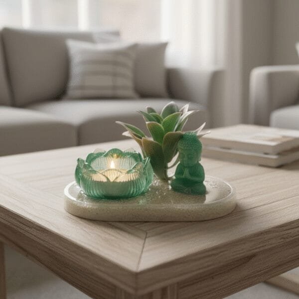 Plateau Déco Zen avec Bouddha et Succulente en Résine Époxy