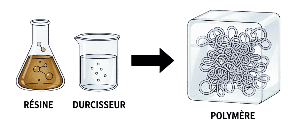 Coulée de résine époxy transparente - mélange et polymérisation